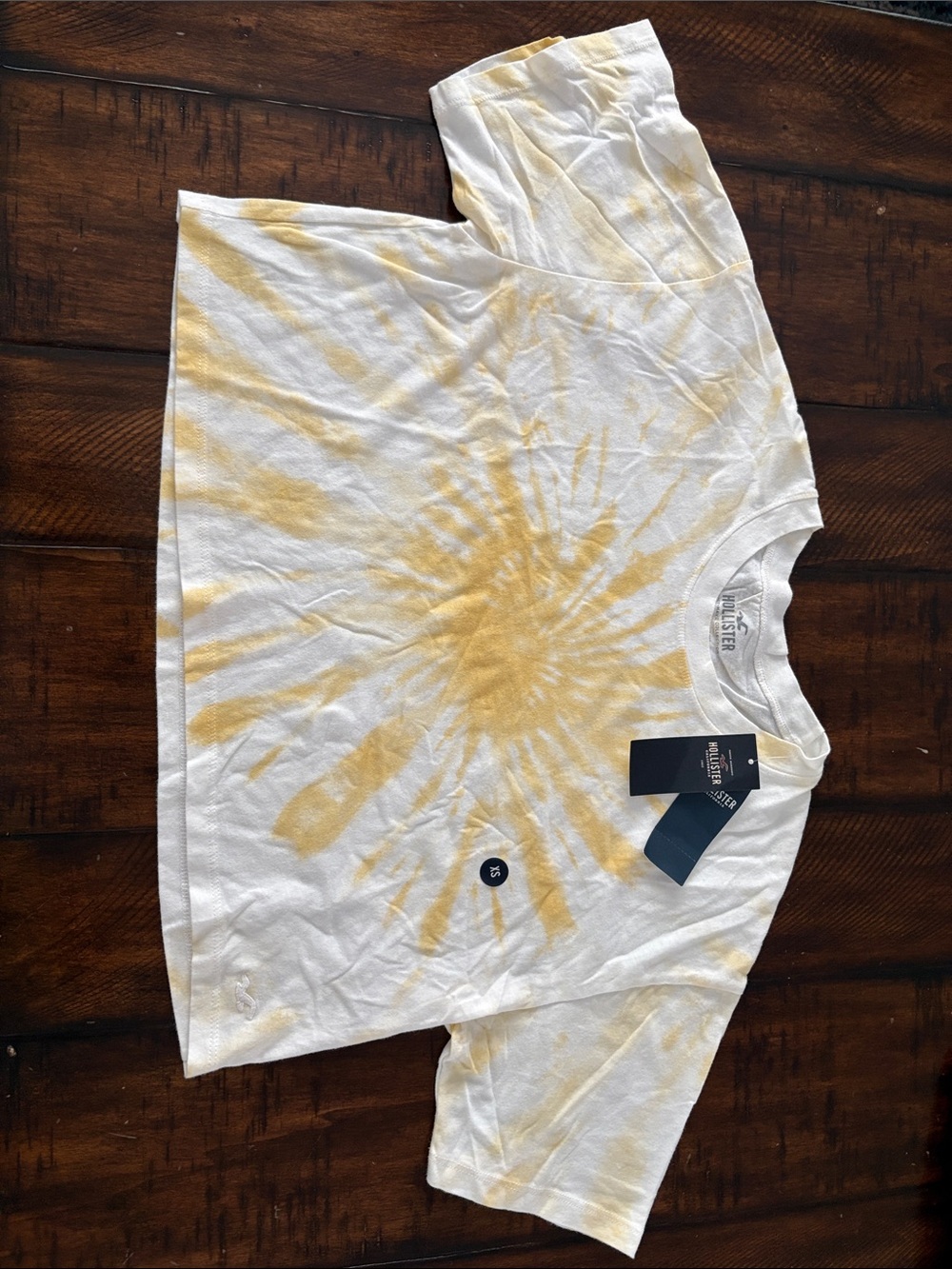 Hollister White and Yellow Tie-Dye Cropped Tee